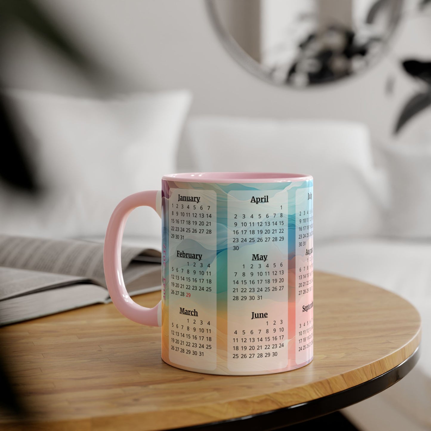 Crystal Clouds · Calendar Mugs: 15-Year Calendar 2023 to 2037 | Accent Mug (Small) (Pink/Red).