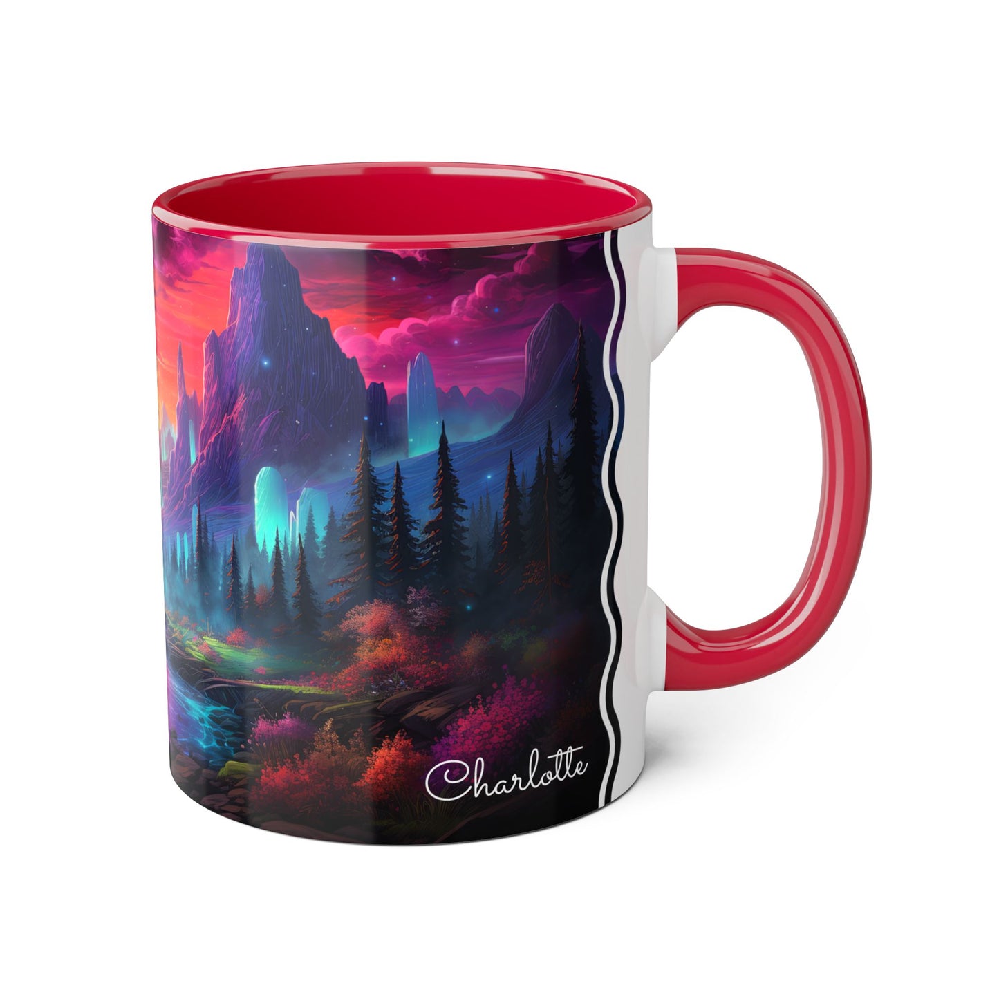 Ethereal Twilight Valley: Personalize It! Your Name, Your Font | Accent Mug (Small) (Black/Blue/Red)