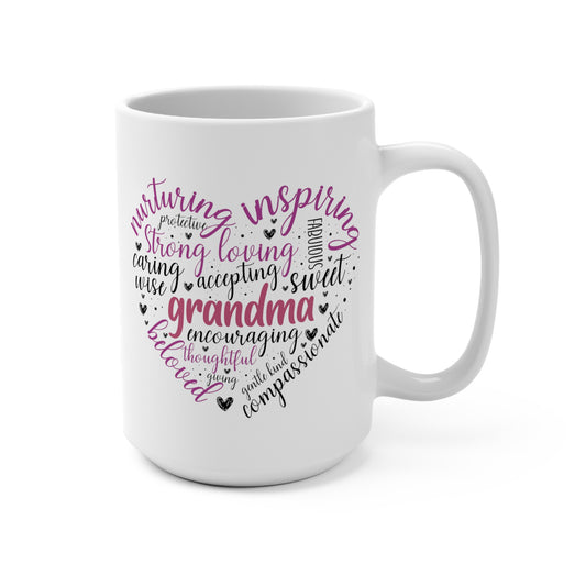 Heart of Words About Grandma, Ceramic Mug (Medium)