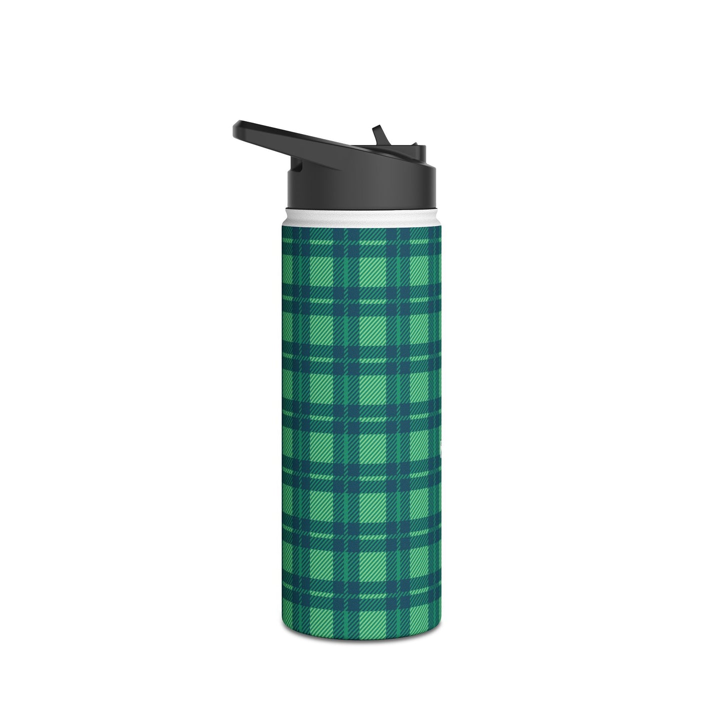 Verdant Green Tartan, Personalize It! Your Name, Stainless Steel Water Bottle Standard Lid (Small/Medium)