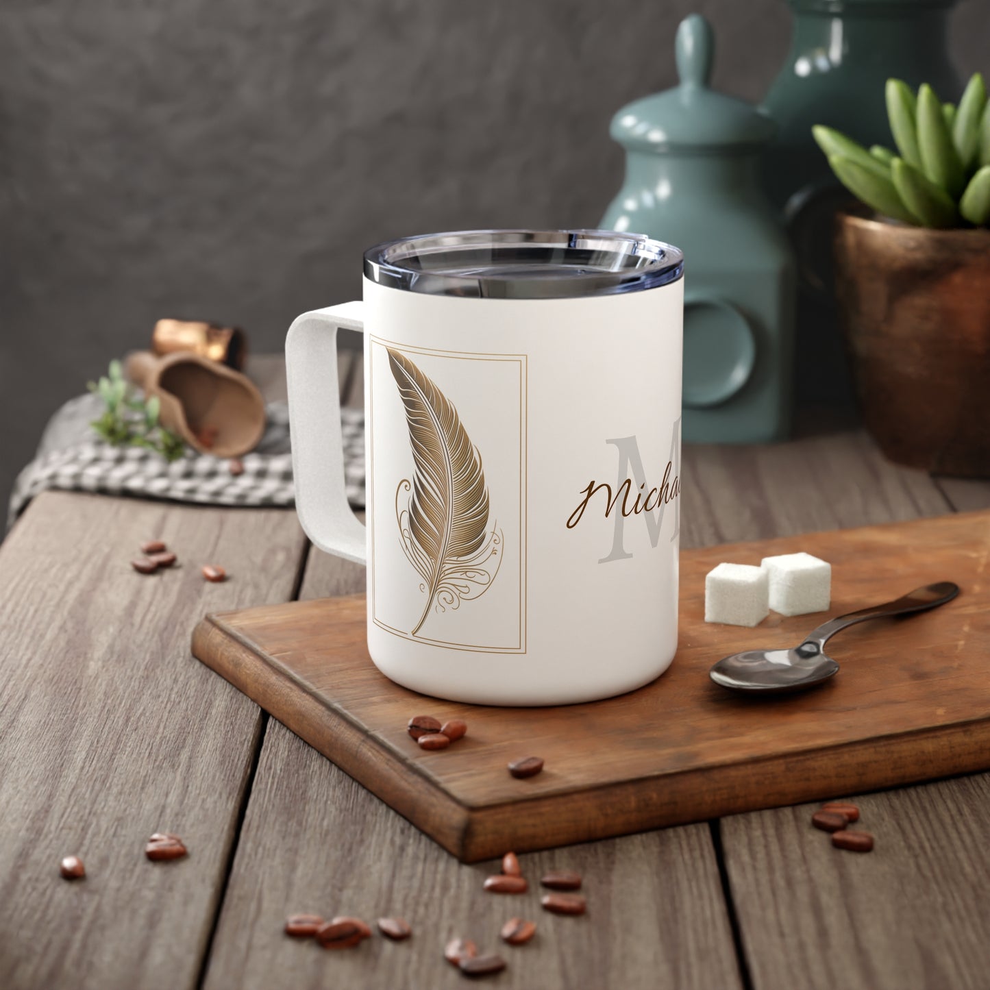 Golden Feather: Personalize It! Your Name | Insulated Coffee Mug