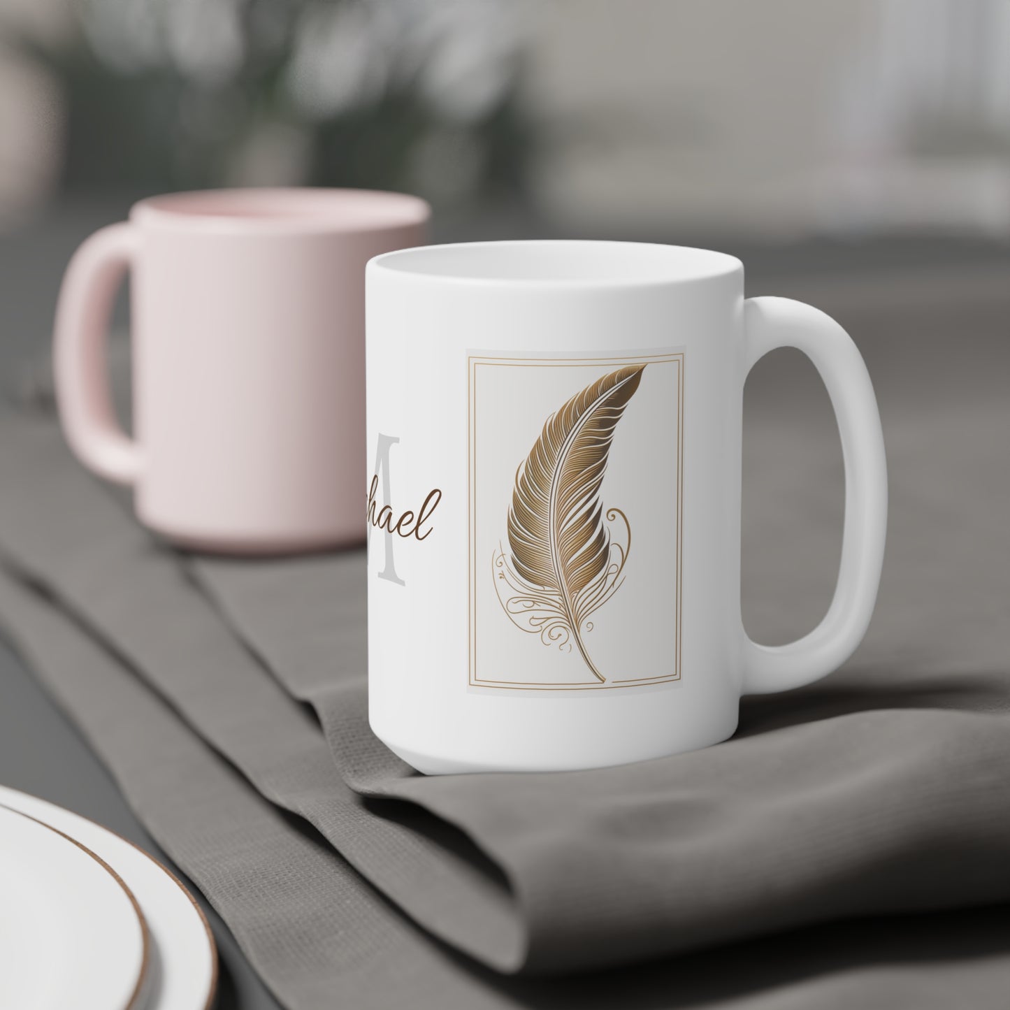 Golden Feather: Personalize It! Your Name | Ceramic Mug (Small/Medium/Large)