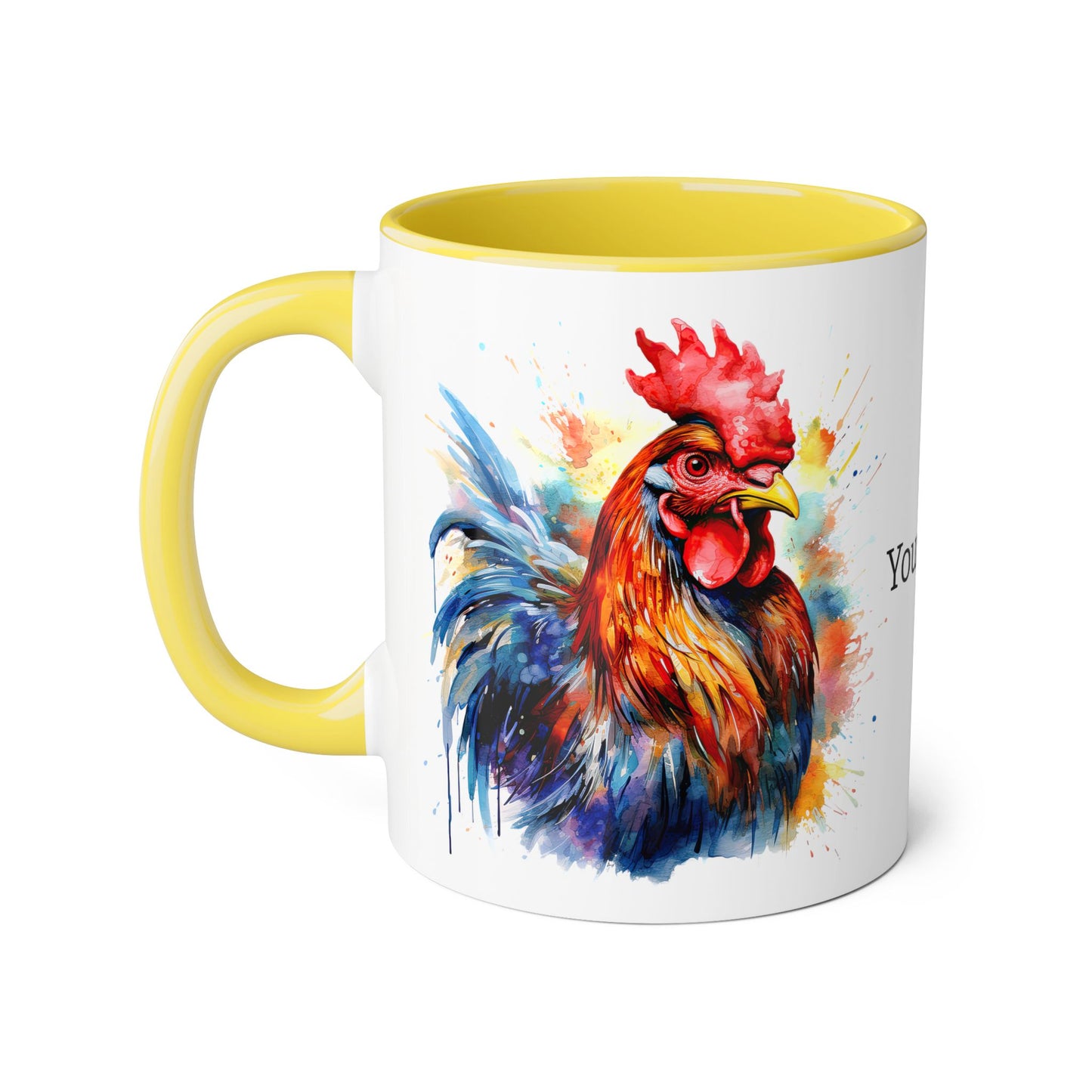 Majestic Rooster: Personalize It! Your Name and Font | Accent Mug (Small) (Black/Blue/Light Green/Pink/Red/Yellow) 🇨🇦🇺🇸