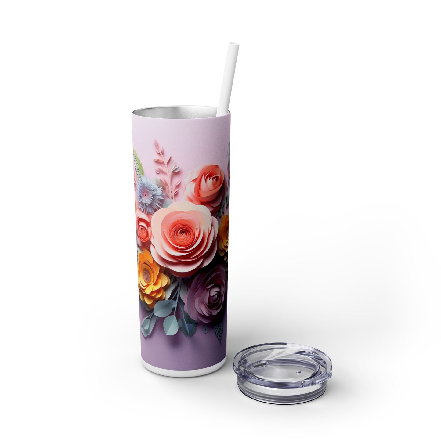 Pastel Paper Floral Dream | Skinny Tumbler with Straw