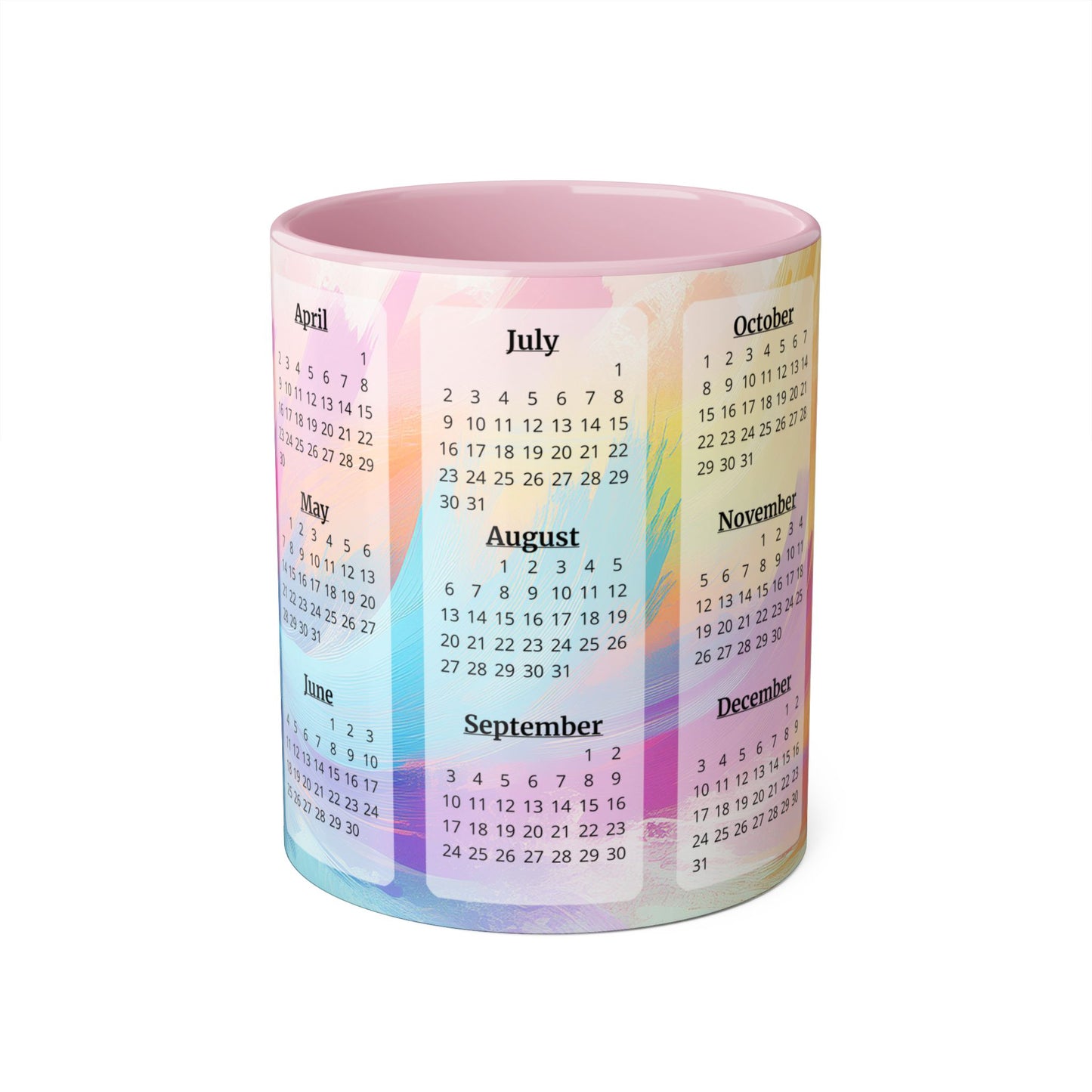 Palette of Pinks and Pastels · Calendar Mugs: 15-Year Calendar: 2023 to 2037 | Accent Mug (Small) (Pink/Red/Yellow).