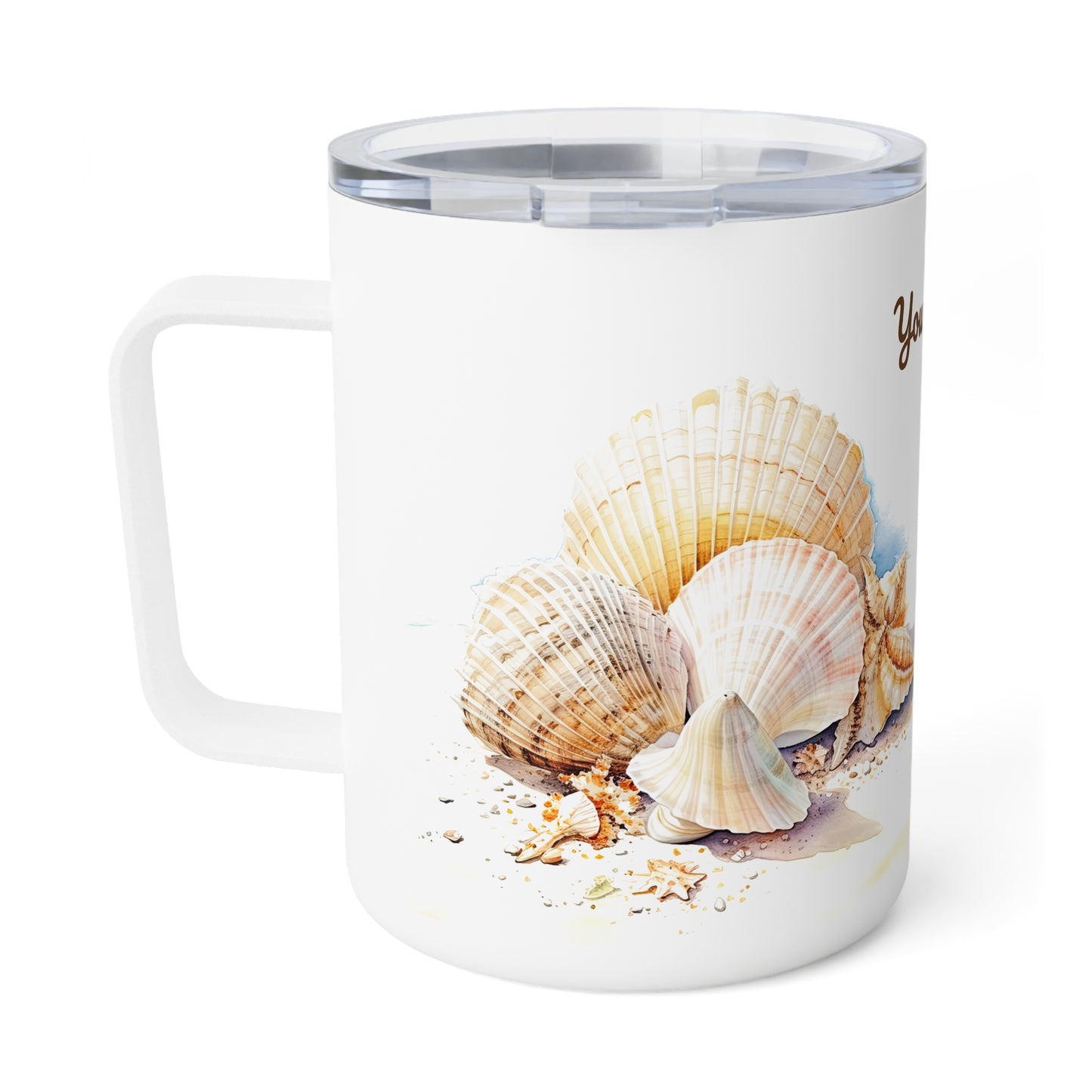 Serene Seashells Watercolor Art · Personalize It! Your Name, Font and Color | Insulated Coffee Mug