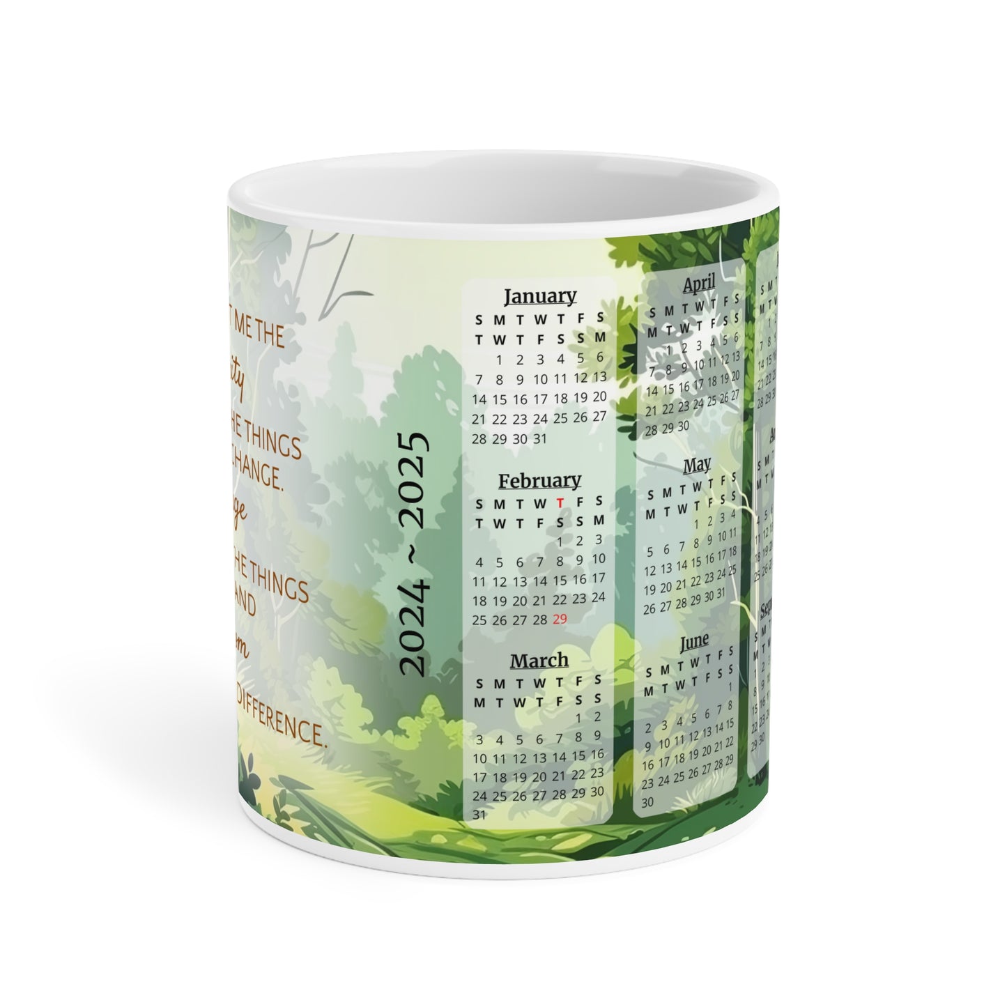 Serenity Forest Wisdom: 2-Year Calendar 2024 to 2025 | Ceramic Mug (Large)