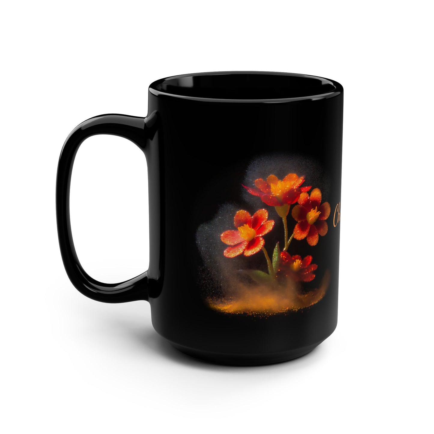 Orange Flowers in Pixie Dust · Personalize It! Your Name and Font | Black Mug (Medium)