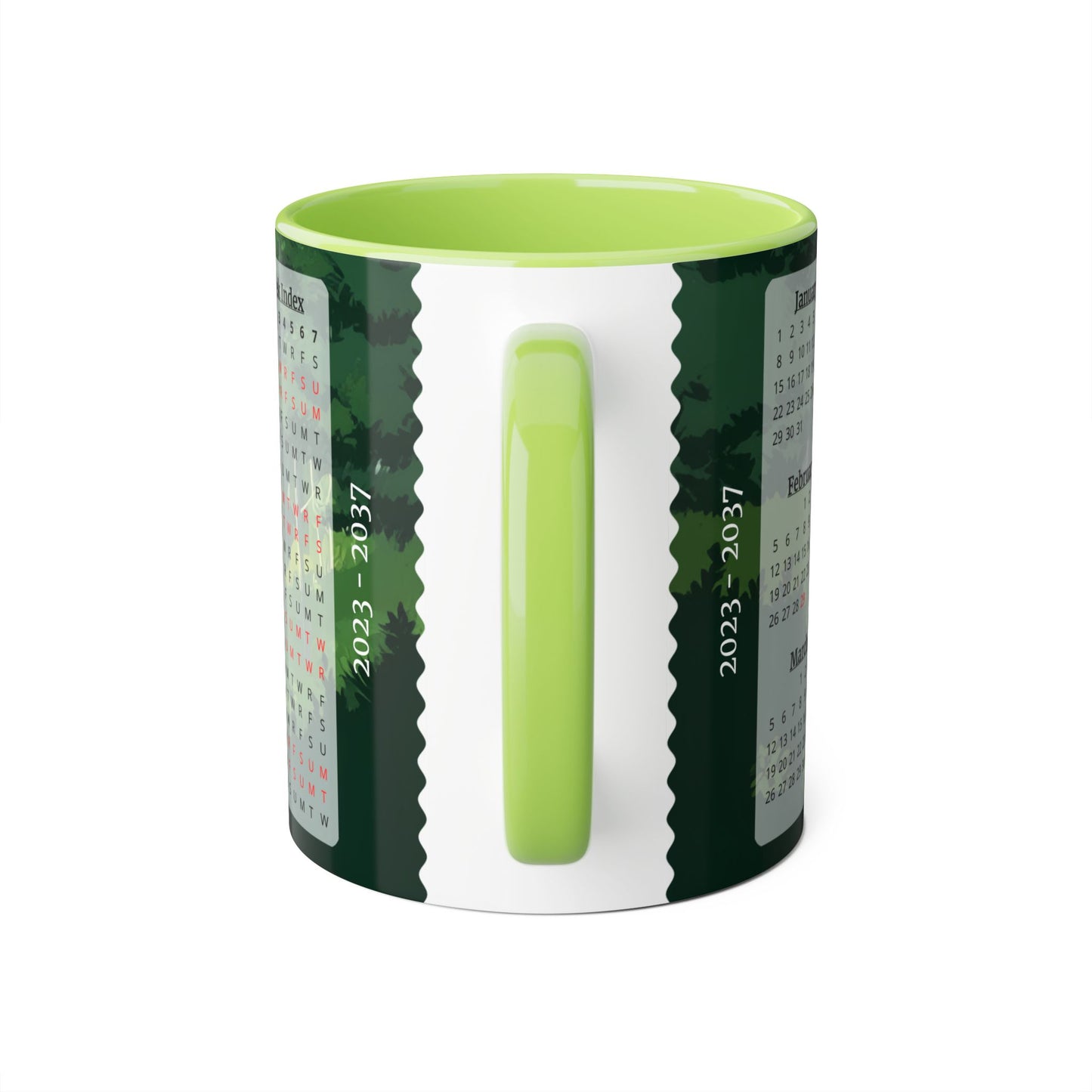 Green Forest, 15 Year Calendar 2023 to 2037, Accent Mug (Small) (Light Green)