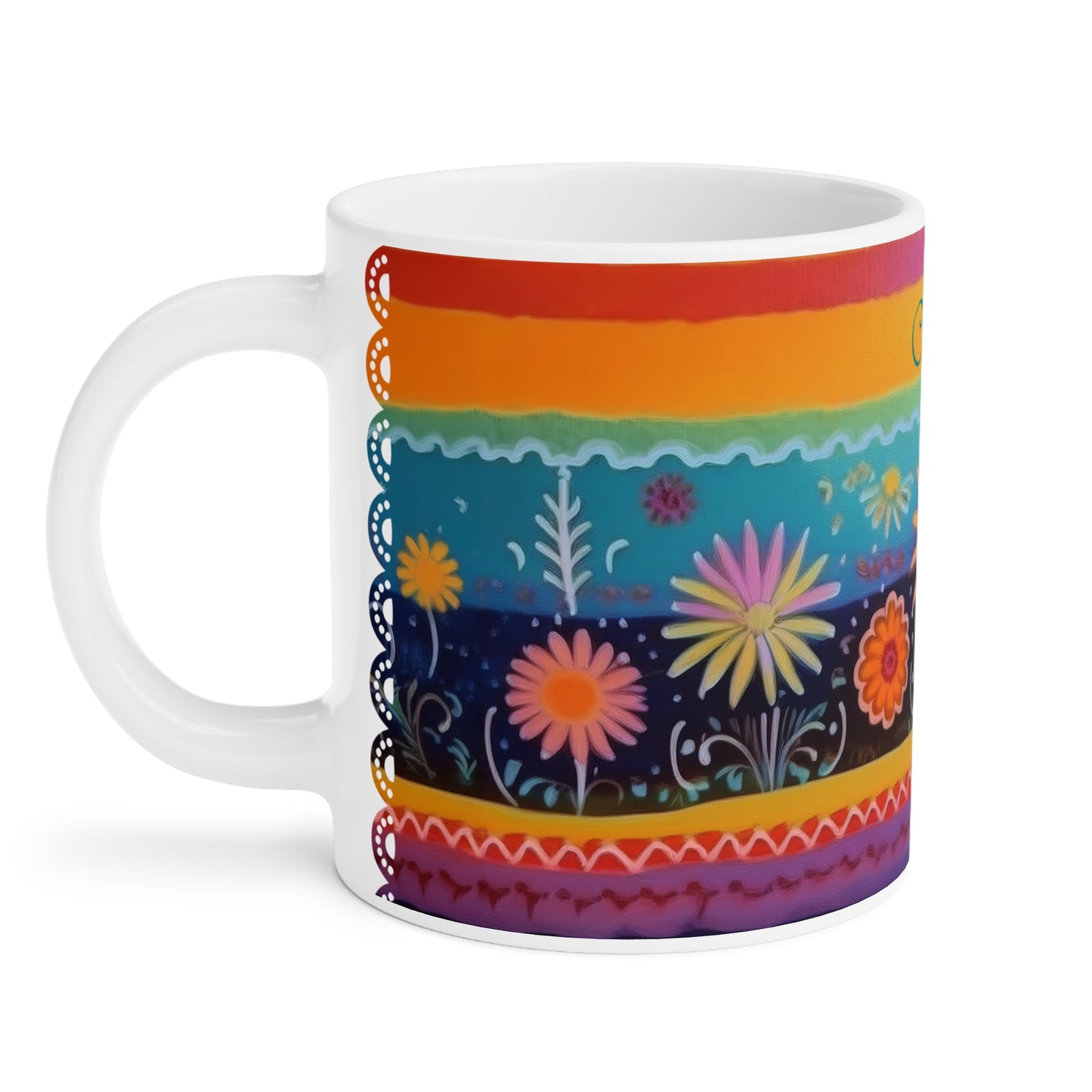 Floral Tapestry Bloom · Personalize It! Your Name, Font and Color | Ceramic Mug (Small/Medium/Large).