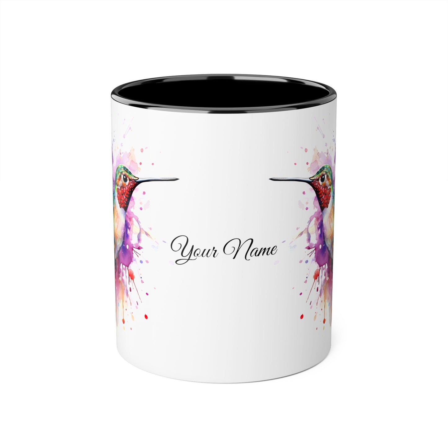 Hummingbird, Personalize It! Your Name Your Font, Accent Mug (Small) (Black/Blue/Light Green/Pink/Red/Yellow)