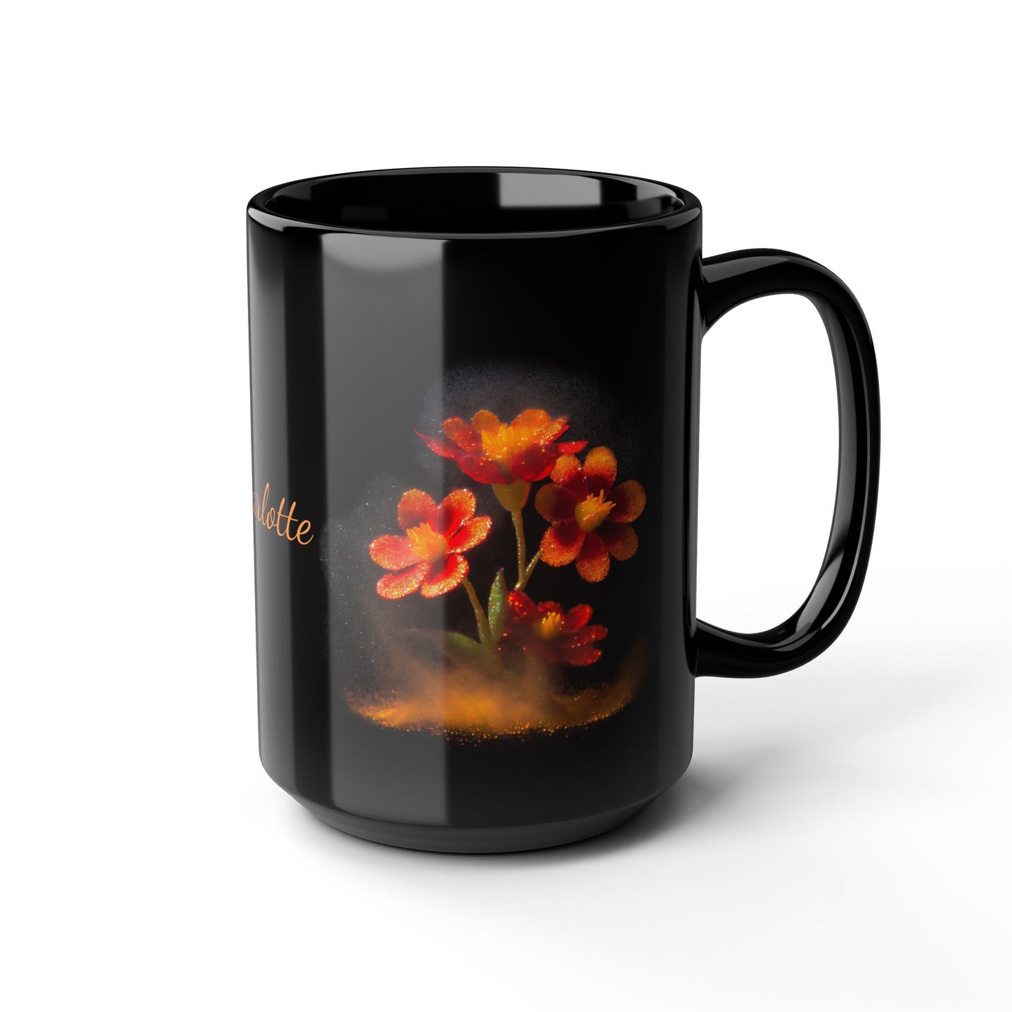 Orange Flowers in Pixie Dust · Personalize It! Your Name and Font | Black Mug (Medium)