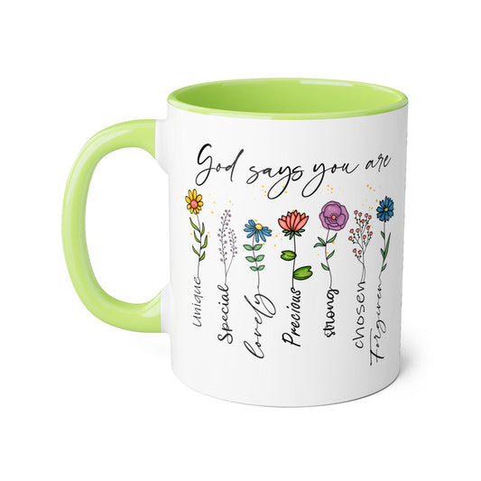 God Says You Are (Flowers), 2 Year Calendar 2024 to 2025, Accent Mug (Small) (Black/Blue/Light Green/Pink/Red/Yellow)