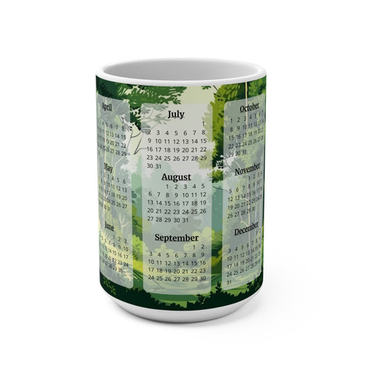 Green Forest, 15 Year Calendar 2023 to 2037, Ceramic Mug (Medium)