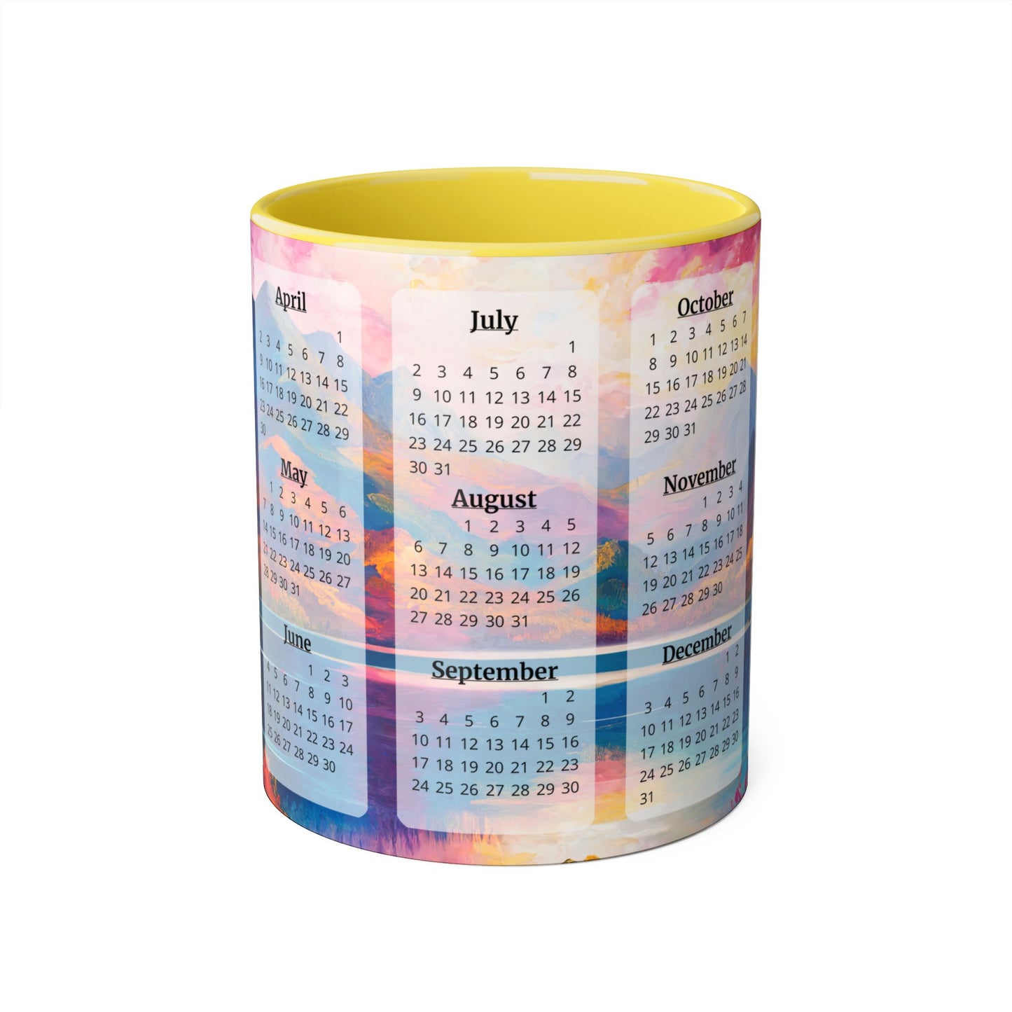 Autumn Lake · Calendar Mugs: 15-Year Calendar 2023 to 2037 | Accent Mug (Small) (Blue/Pink/Red/Yellow).