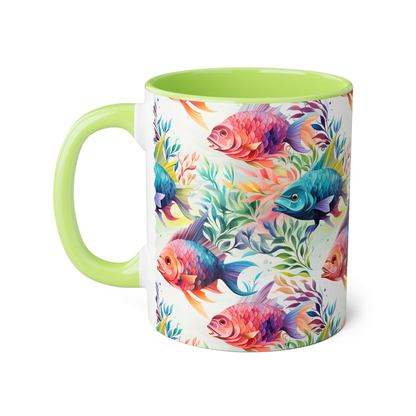 Fish Garden, Accent Mug (Small) (Light Green/Red/Yellow)