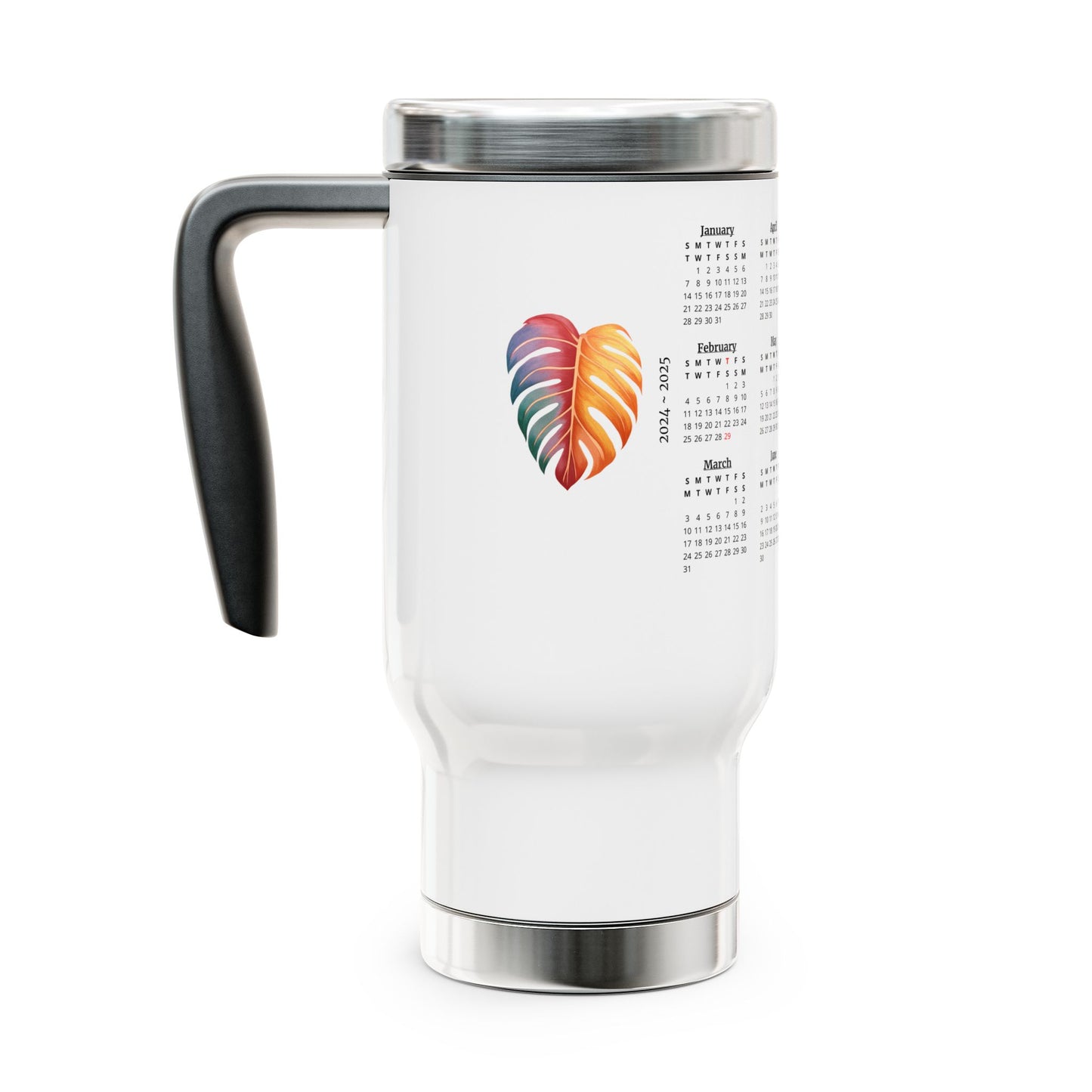 Leaf, 2 Year Calendar 2024 to 2025, Stainless Steel Travel Mug with Handle