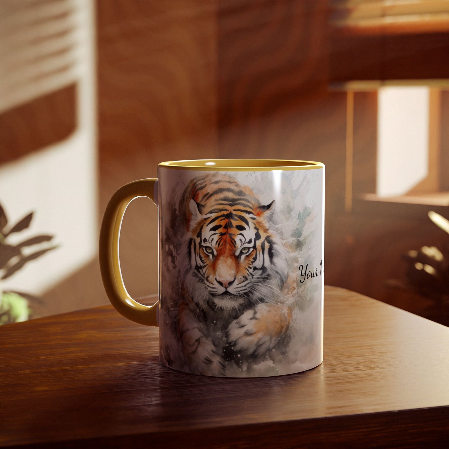 Twin Mystic Tigers: Personalize It! Your Name, Your Font | Accent Mug (Small) (Black/Red/Yellow)