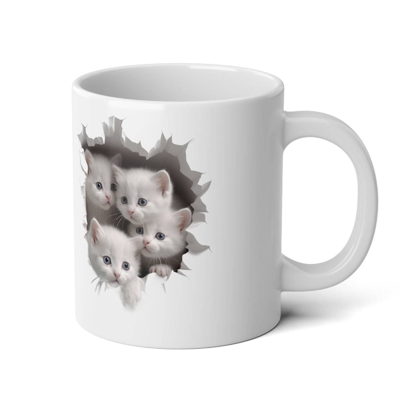 White Kittens in a Mug Hole, Ceramic Mug (Large)