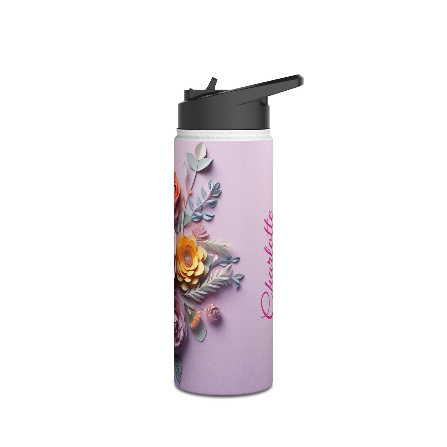 Pastel Paper Floral Dream: Personalize It! Your Name, Your Font | Stainless Steel Water Bottle Standard Lid (Small/Medium)