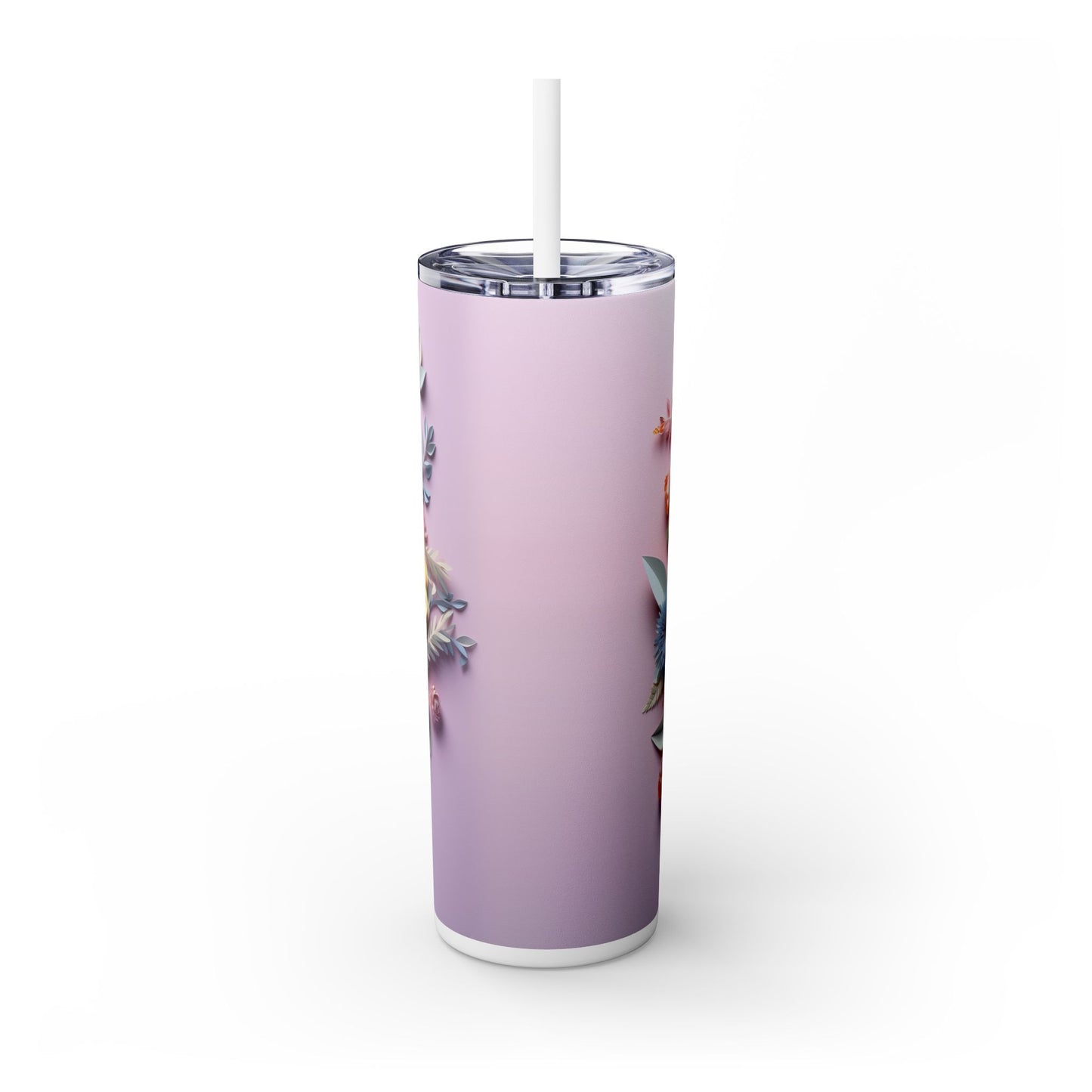 Pastel Paper Floral Dream | Skinny Tumbler with Straw