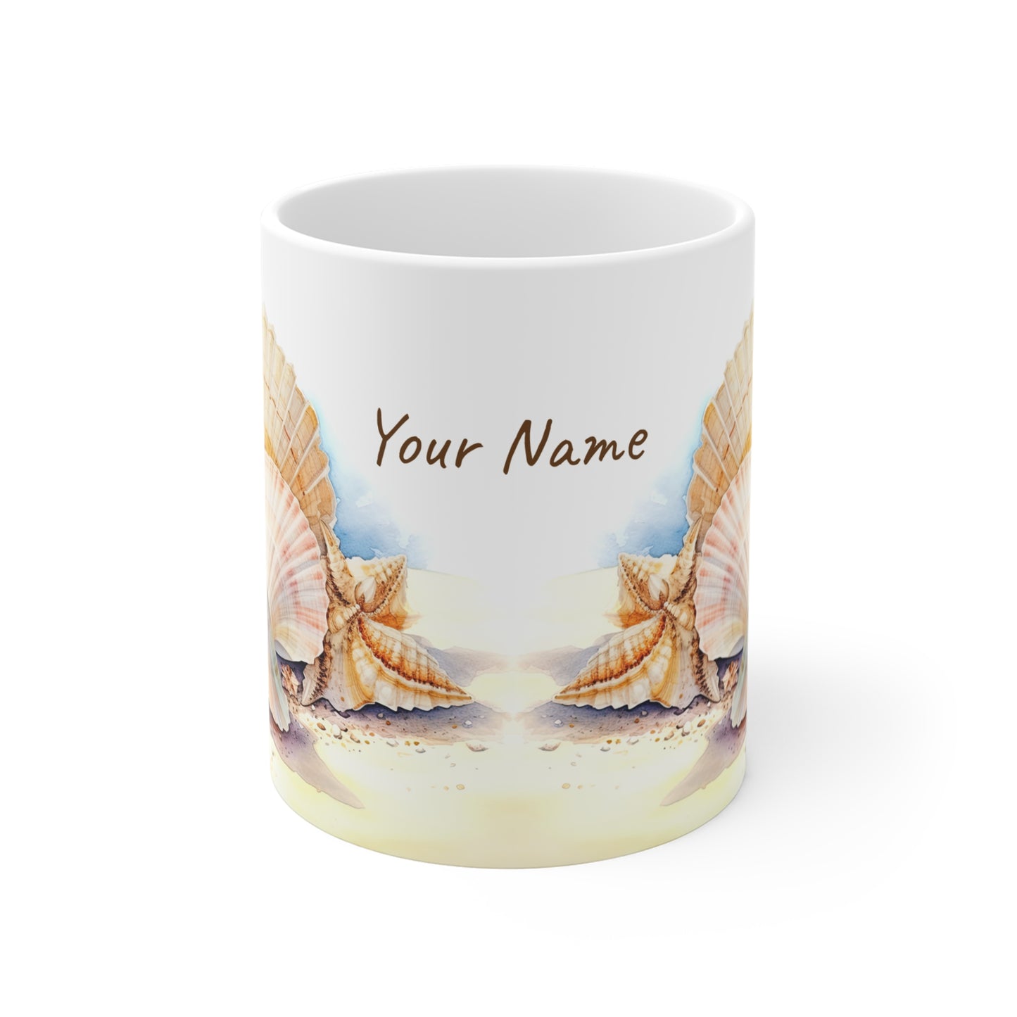 Serene Seashells Watercolor Art: Personalize It! Your Name, Font and Color | Ceramic Mug (Small)