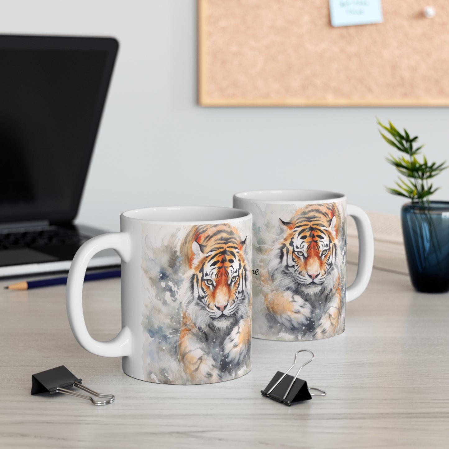 Twin Mystic Tigers: Personalize It! Your Name, Your Font | Ceramic Mug (Small)