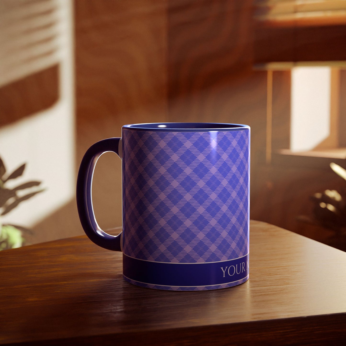 Lavender Plaid Horizon: Personalize It! Your Name, Your Font | Accent Mug (Small) (Blue)