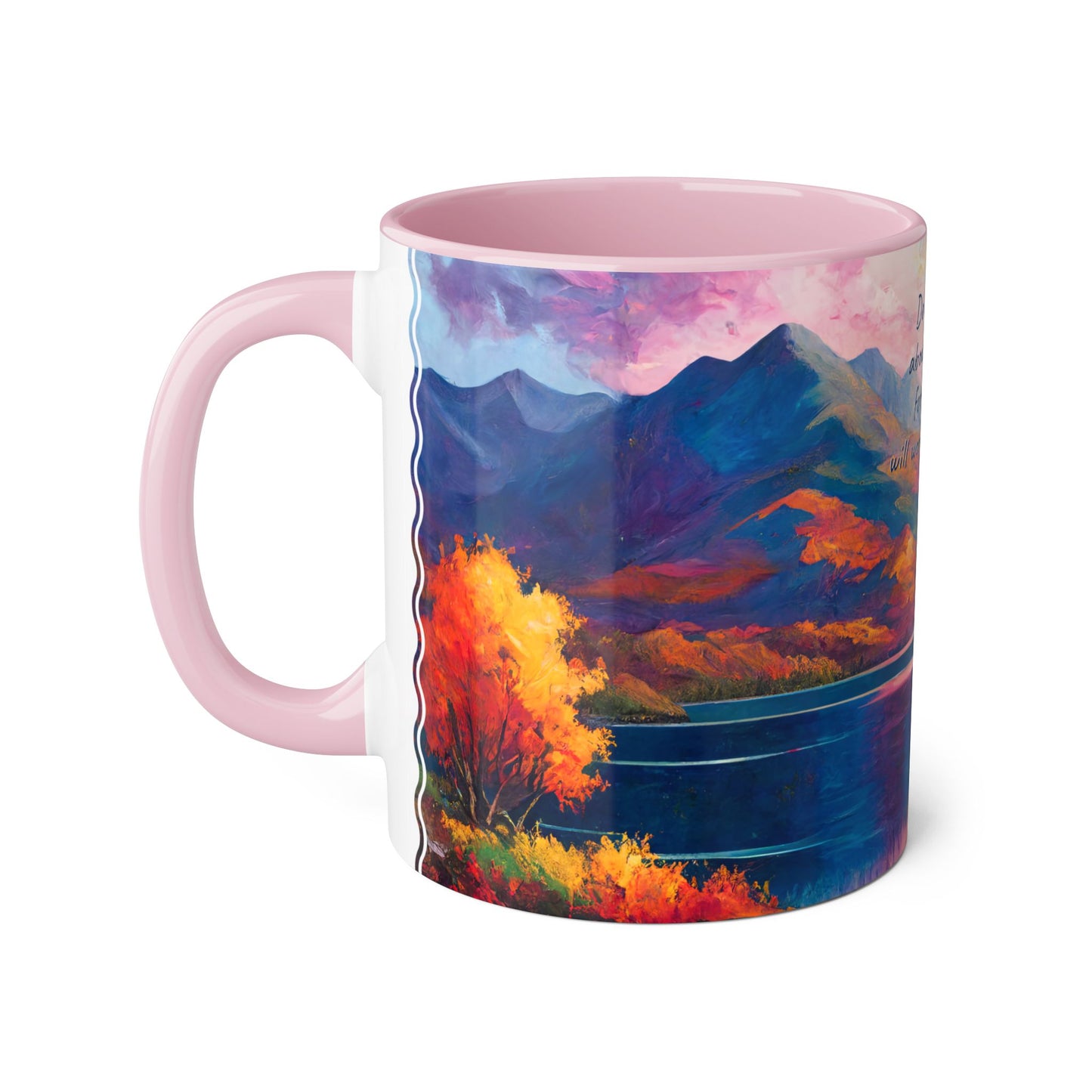 Autumn Lake · Customize It! Your Text or Quote | Accent Mug (Small) (Blue/Pink/Red/Yellow).