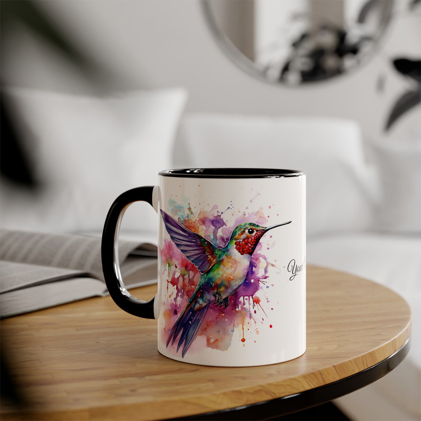 Hummingbird, Personalize It! Your Name Your Font, Accent Mug (Small) (Black/Blue/Light Green/Pink/Red/Yellow)