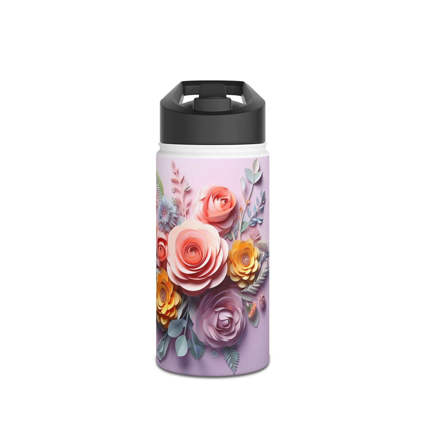 Pastel Paper Floral Dream: Personalize It! Your Name, Your Font | Stainless Steel Water Bottle Standard Lid (Small/Medium)