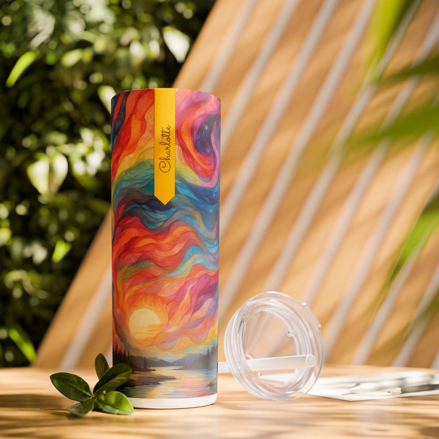 Prismatic Northern Lights Sunset: Personalize It! Your Name and Font | Skinny Tumbler with Straw 🇺🇸