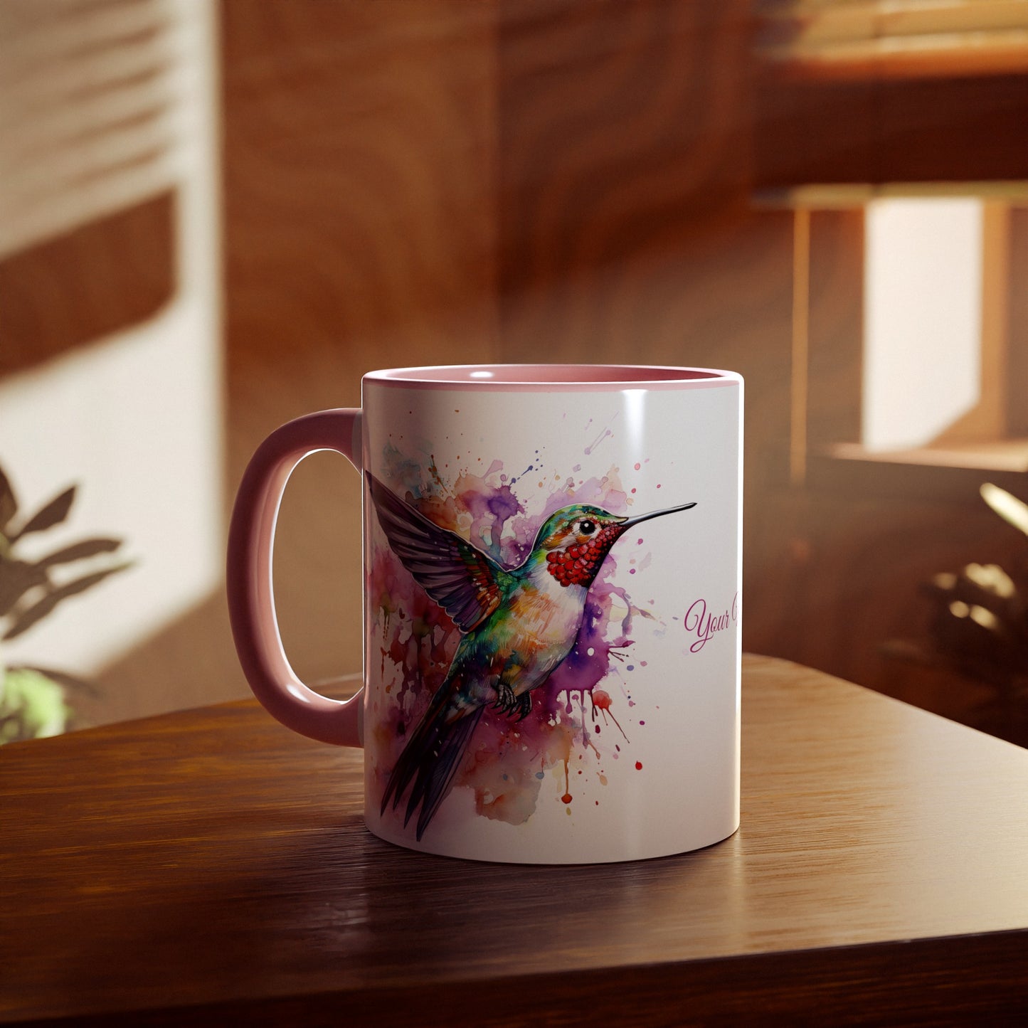 Hummingbird, Personalize It! Your Name Your Font, Accent Mug (Small) (Black/Blue/Light Green/Pink/Red/Yellow)