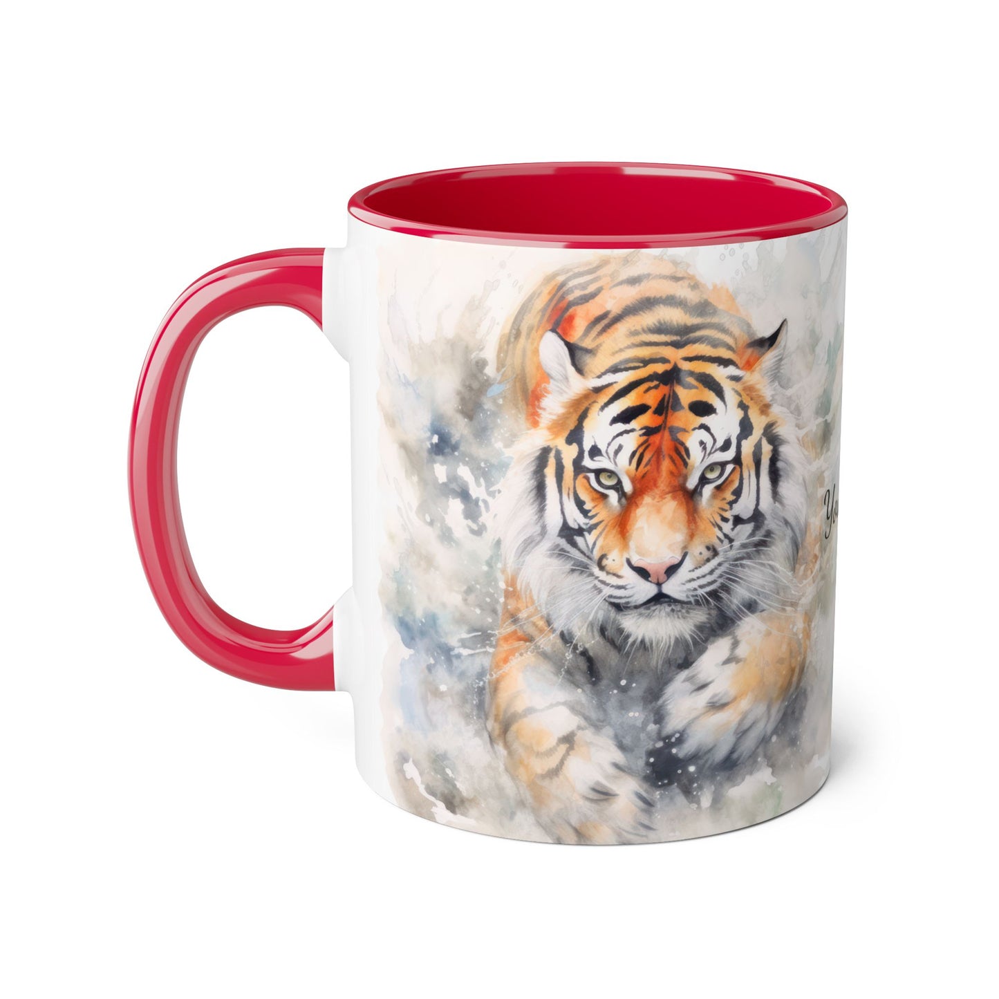 Twin Mystic Tigers: Personalize It! Your Name, Your Font | Accent Mug (Small) (Black/Red/Yellow)