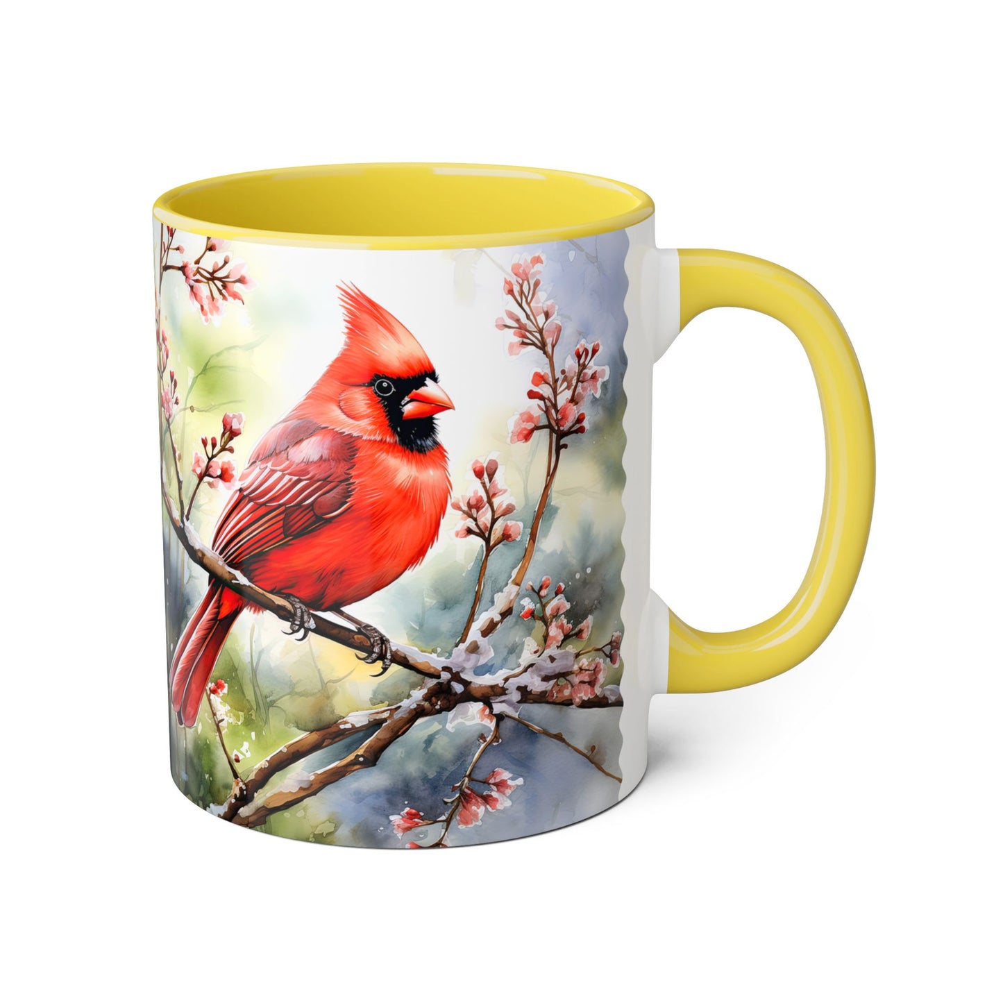 Winter Cardinals Dream Art | Accent Mug (Small) (Navy Blue/Pink/Red/Yellow).