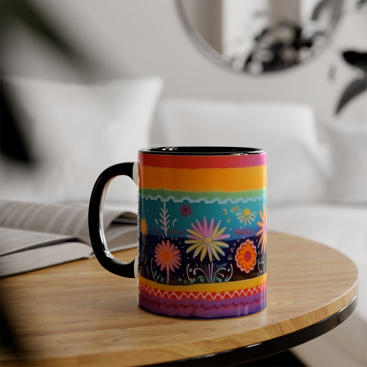 Floral Tapestry Bloom · Personalize It! With Your Name | Accent Mug (Small) (Black/Blue/Light Green/Pink/Red/Yellow).