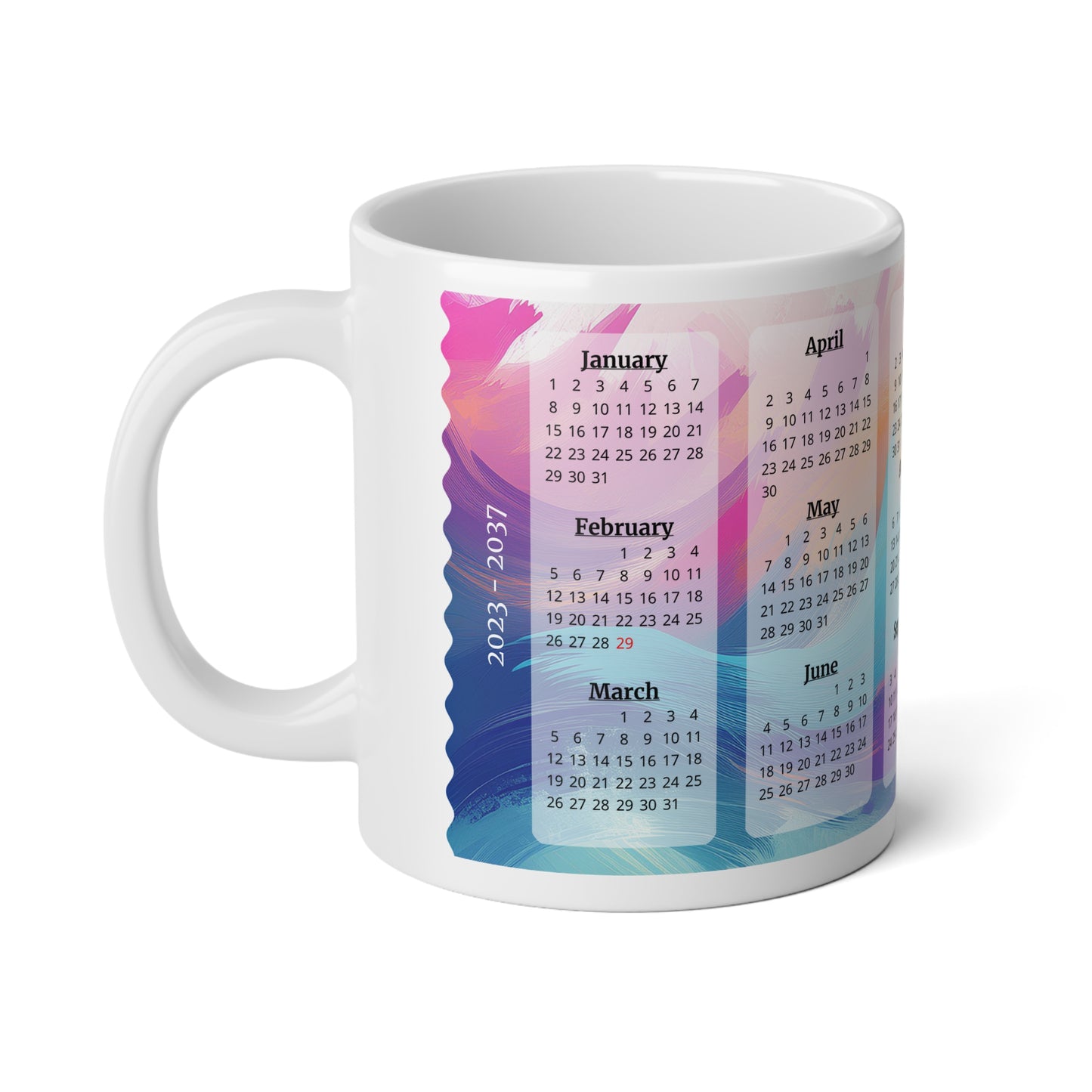 Palette of Pinks and Pastels, 15 Year Calendar 2023 to 2037, Ceramic Mug (Large)