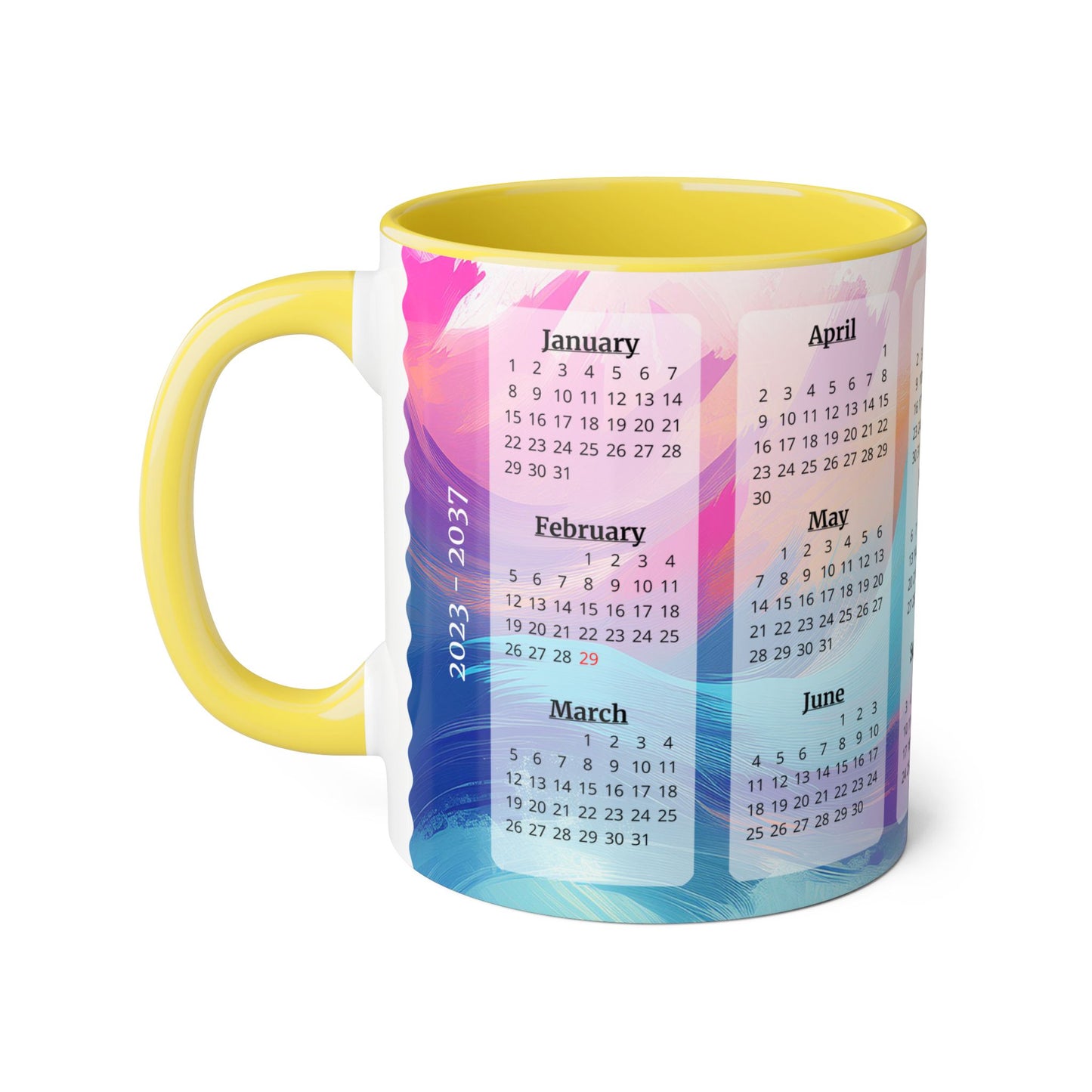 Palette of Pinks and Pastels, 15 Year Calendar 2023 to 2037, Accent Mug (Small) (Pink/Red/Yellow)