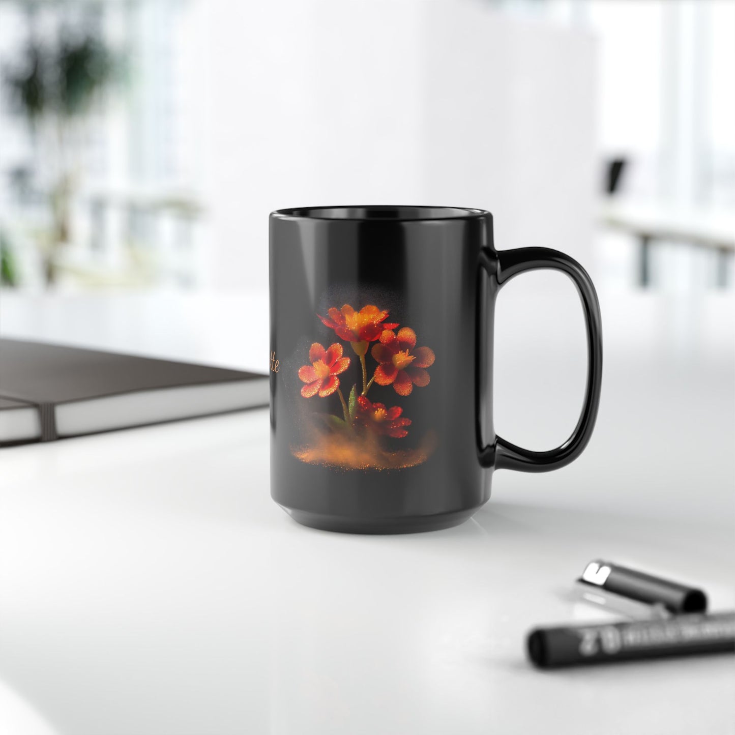 Orange Flowers in Pixie Dust · Personalize It! Your Name and Font | Black Mug (Medium)