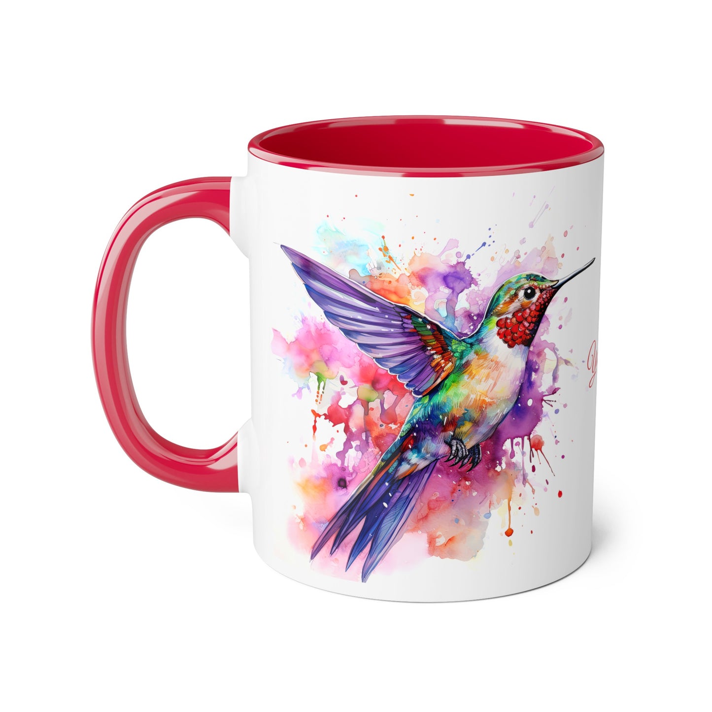 Hummingbird, Personalize It! Your Name Your Font, Accent Mug (Small) (Black/Blue/Light Green/Pink/Red/Yellow)