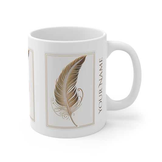 Golden Feather, Personalize It! Your Name, Ceramic Mug (Small/Medium/Large)