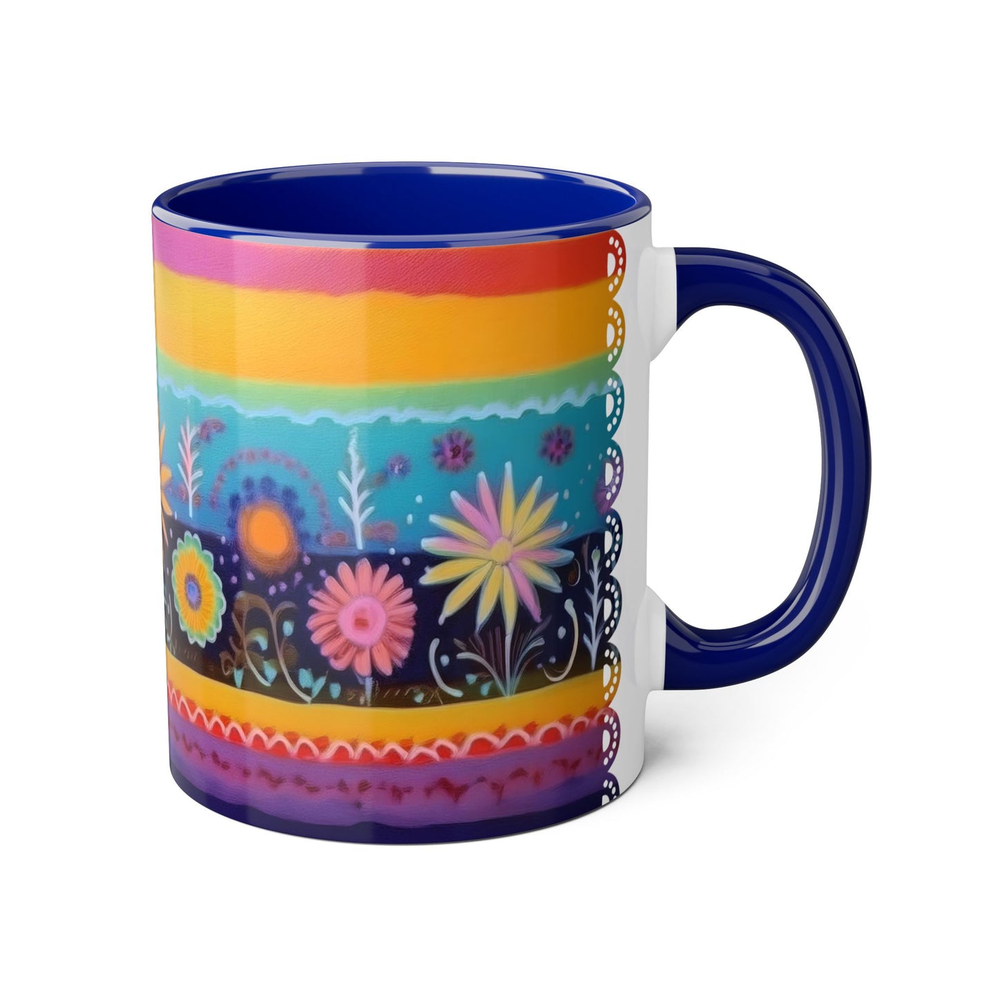 Floral Tapestry Bloom · Personalize It! With Your Name | Accent Mug (Small) (Black/Blue/Light Green/Pink/Red/Yellow).