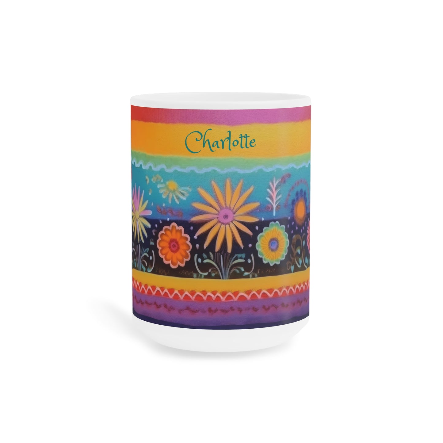 Floral Tapestry Bloom · Personalize It! Your Name, Font and Color | Ceramic Mug (Small/Medium/Large).