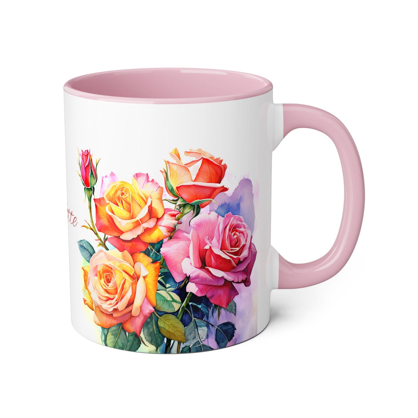 Roses Pink and Yellow · Personalize It! Your Name, Font and Color | Accent Mug (Small) (Light Green/Pink/Red/Yellow).