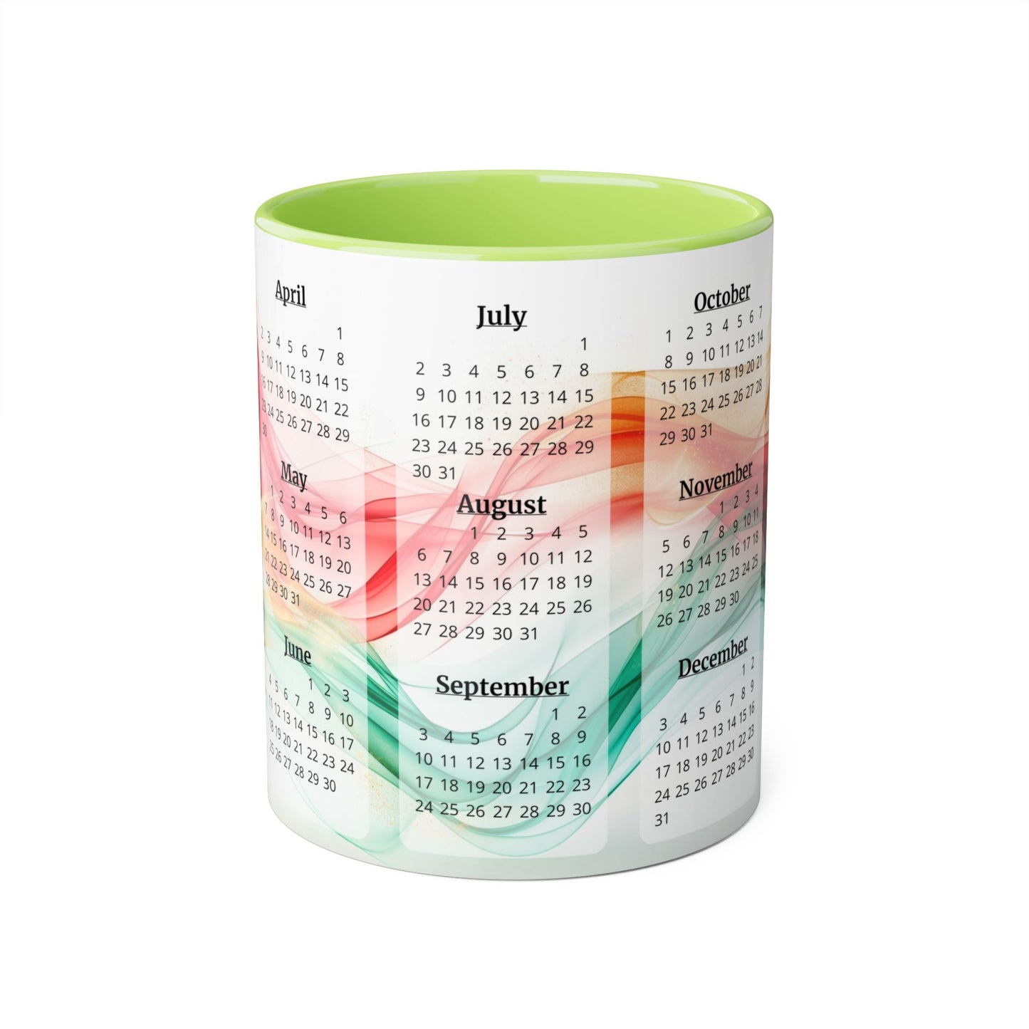 Seta Italiana · Calendar Mugs: 15-Year Calendar 2023 to 2037 | Accent Mug (Small) (Light Green/Red/Yellow).