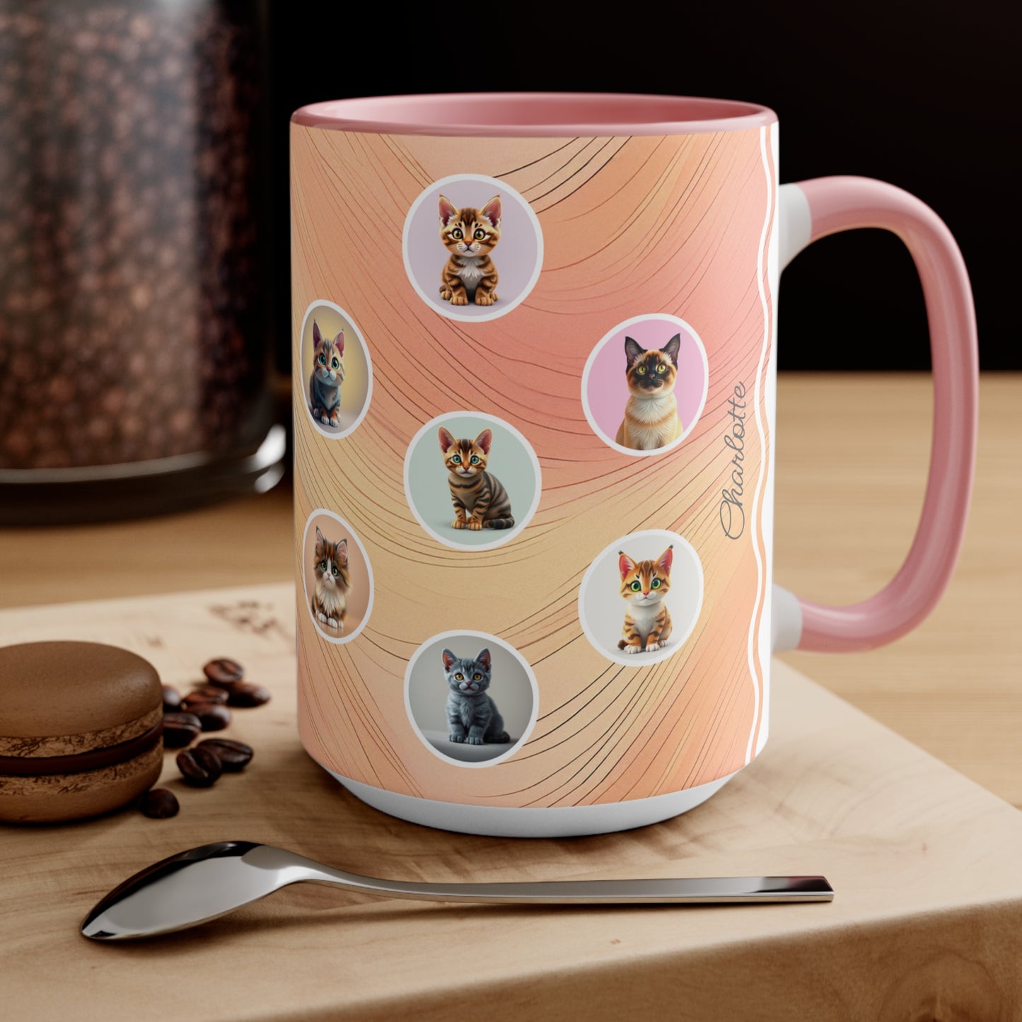 Catmosphere en Pêche: Personalize It! Your Name | Accent Mugs (Medium) (Pink)