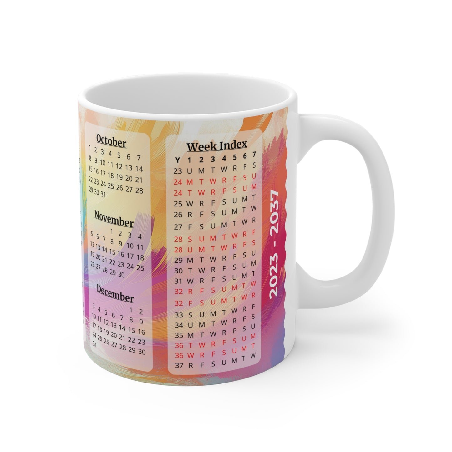 Palette of Pinks and Pastels · Calendar Mugs: 15-Year Calendar: 2023 to 2037 | Ceramic Mug (Small/Medium/Large).