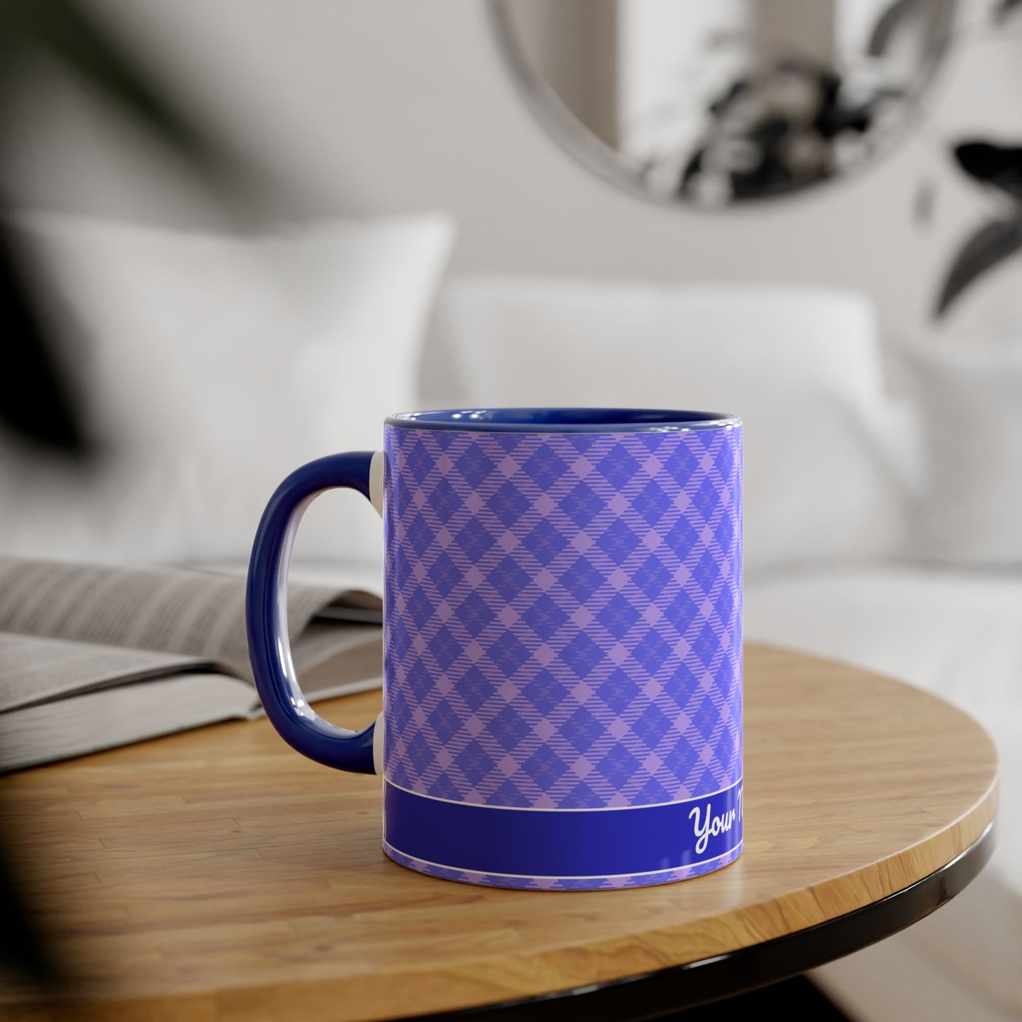 Lavender Plaid Horizon · Personalize It! Your Name and Font | Accent Mug (Small) (Blue).