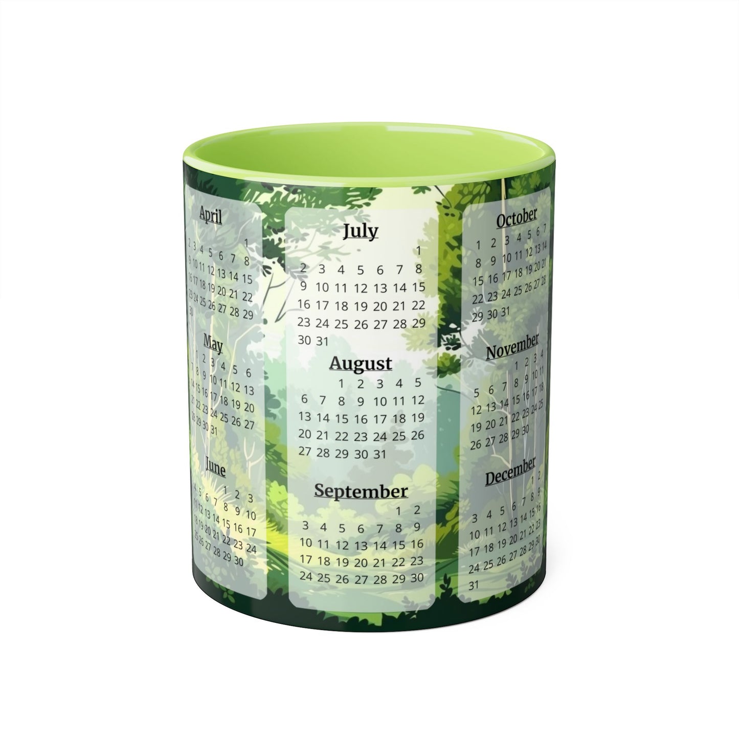 Green Forest, 15 Year Calendar 2023 to 2037, Accent Mug (Small) (Light Green)