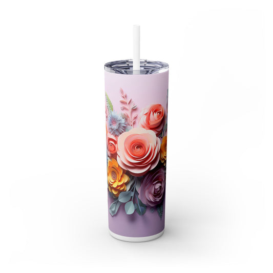 Pastel Paper Floral Dream | Skinny Tumbler with Straw